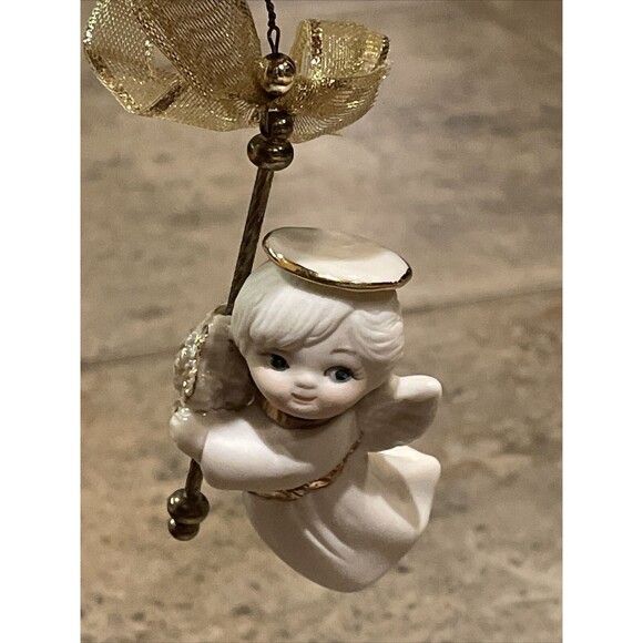 Porcelain Christmas Angel Ornament Hand Painted Holiday Decoration - Picture 5 of 12